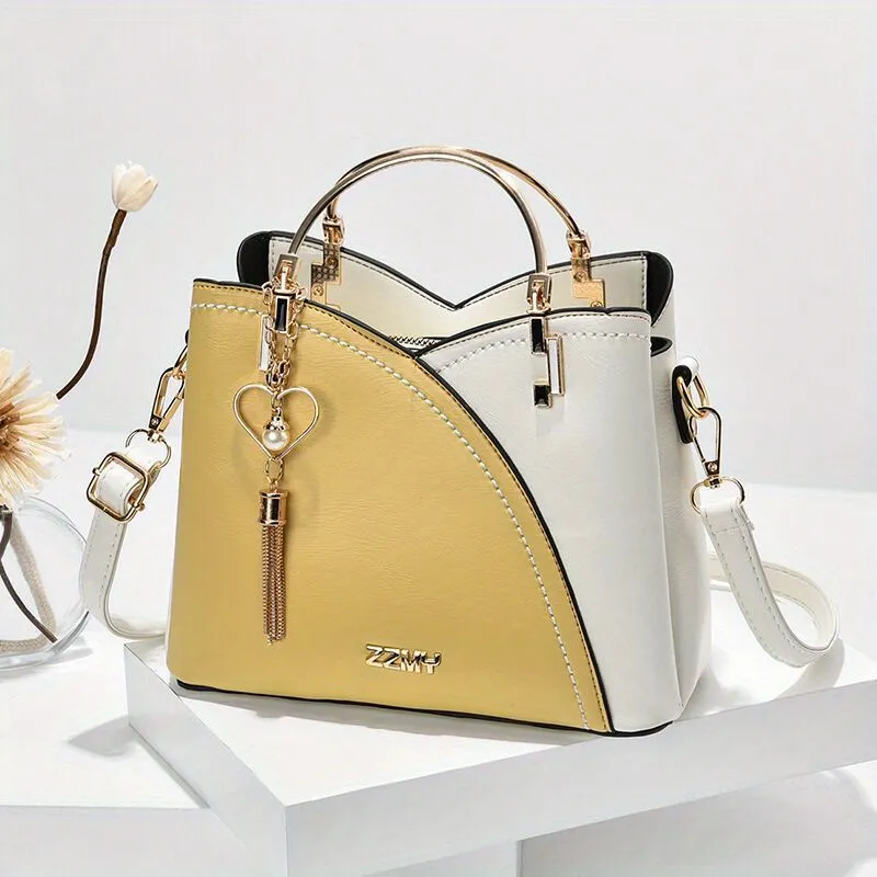 Trendy Color Contrast Handbags Tassel Decor Crossbody Bag Womens